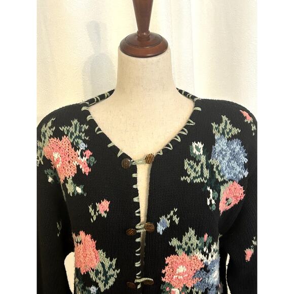 Gorgeous Hand Knit Floral Cotton Blend Cardigan Y2K Paris Sports Club 20… - Picture 10 of 11